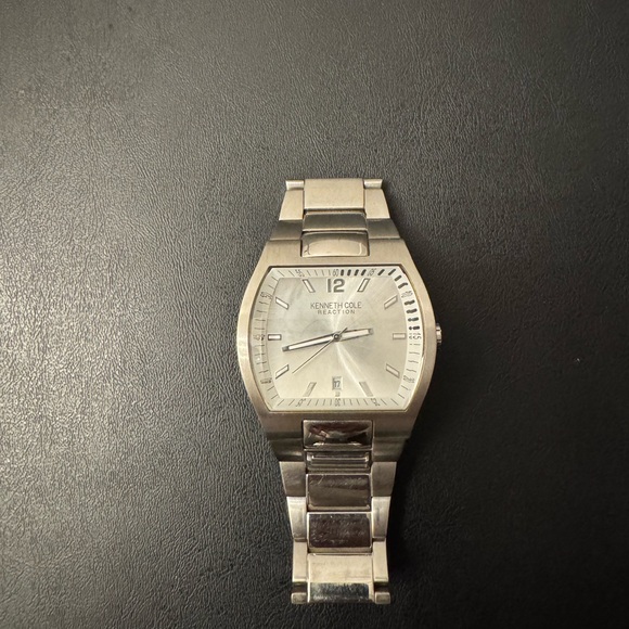 Kenneth Cole Silver Tonneau Watch with Metal Link Bracelet